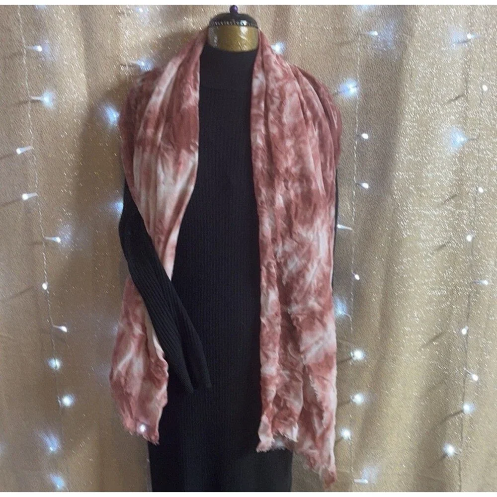 Steve Madden Long 70”x32” Mauve And Cream Tie Dye Lightweight Scarf New